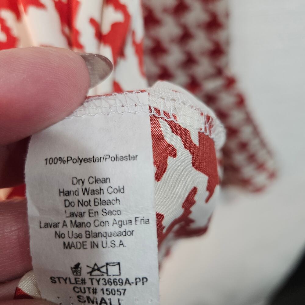 Perfectly Priscilla Cream Red Houndstooth Top Bell Sleeve Tie Bottom Small NWT - Picture 7 of 13